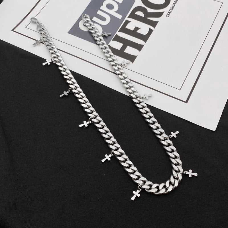 Titanium Steel Ornament Cross Cuban Link Chain Clavicle Necklace