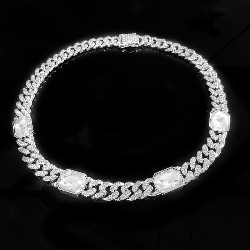 Four Hip Hop Gemstones With Cuban Necklace Men And Women Same Style Clavicle Chain