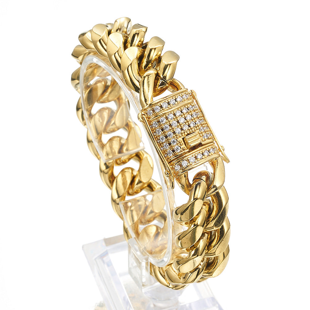 Hot Selling Stainless Steel Cuban Chain Encrypted Titanium Steel Bracelet
