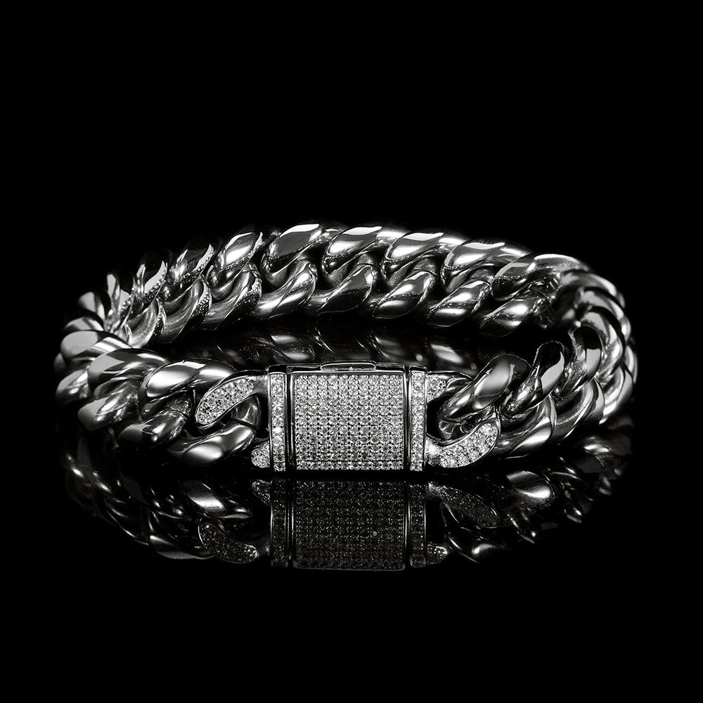 Titanium Steel Bracelet 12mm Stainless Steel Cuban Chain Real Gold Plating