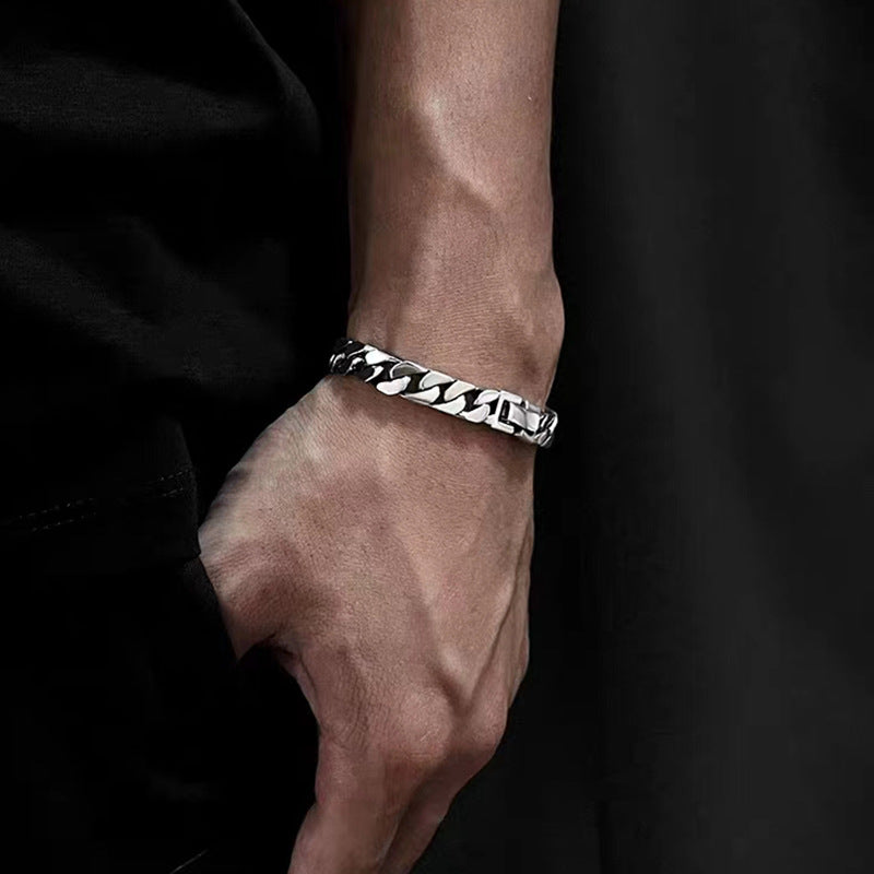 Men's And Women's Fashionable All-match Sterling Silver Cuban Link Chain Bracelet