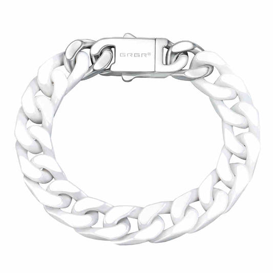 Spliced White Ceramic Cuban Link Chain Bracelet