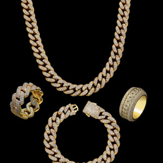 13mm Cuban Link Chain Spring Release Buckle Alloy Full Diamond Necklace Bracelet