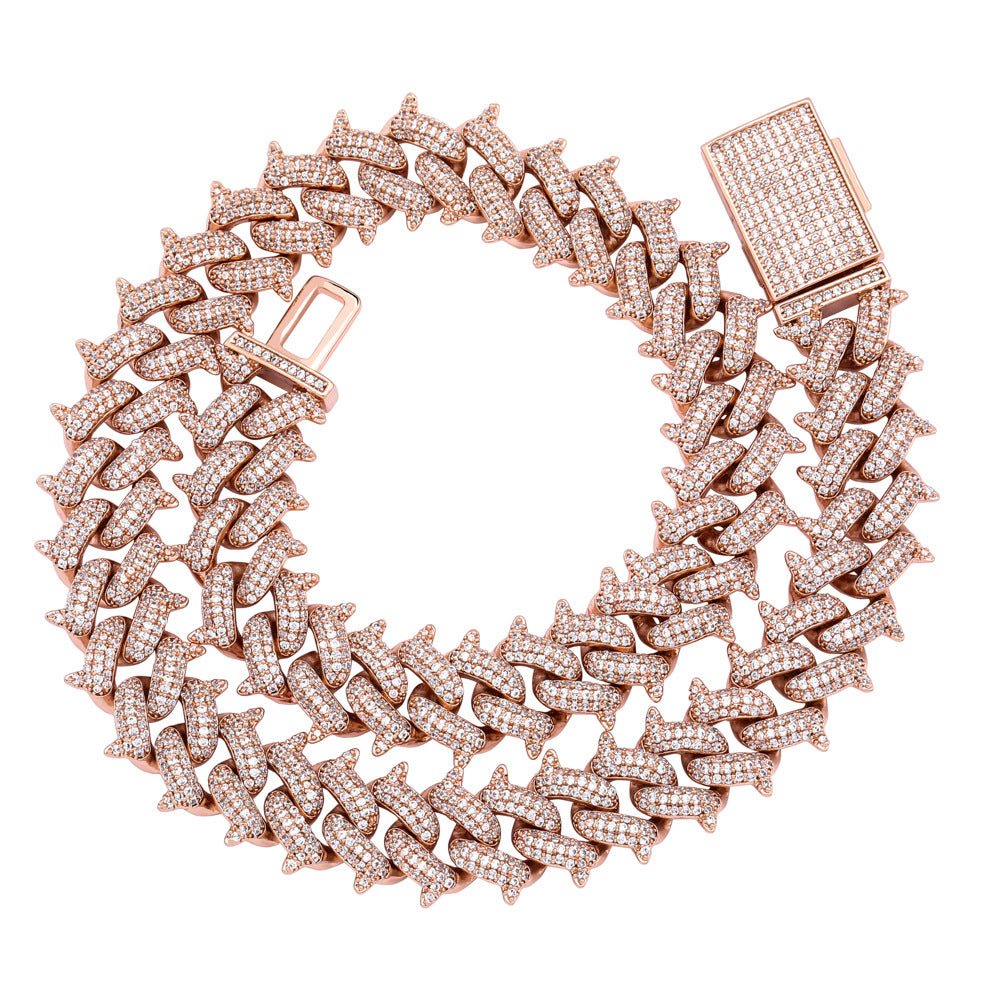 Men's Hip Hop Thorn Copper Full Diamond Cuban Link Chain