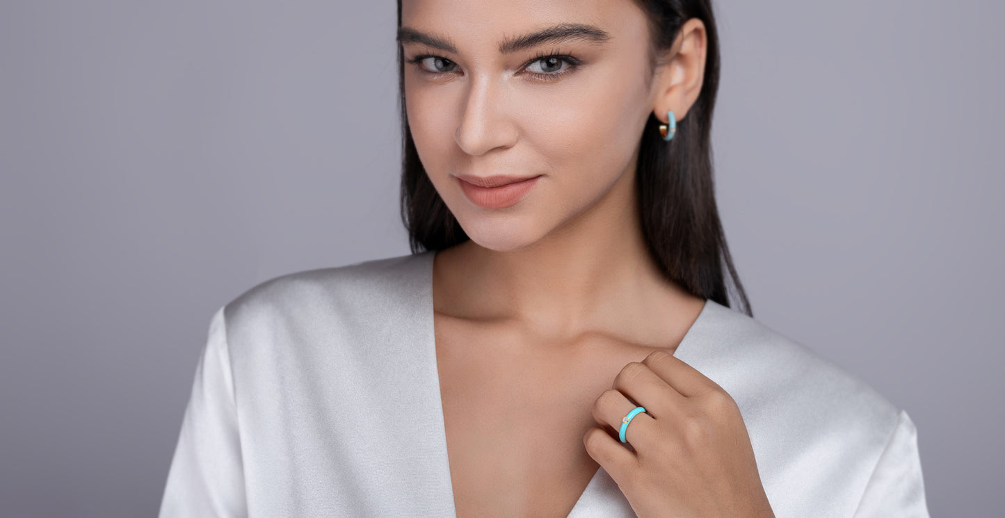 Blue Fairy - Luxurious Fashionable Luxury Trend Jewelry Silver Ring Set With Top Quality Morganite, S925 Silver Electroplated With Gold For Ladies