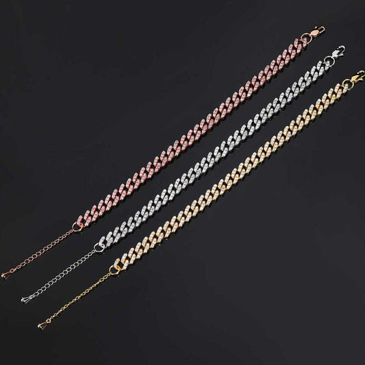 Popular 9mm Single Row Drill Cuban Chain Personality Japanese Word Buckle Anklet