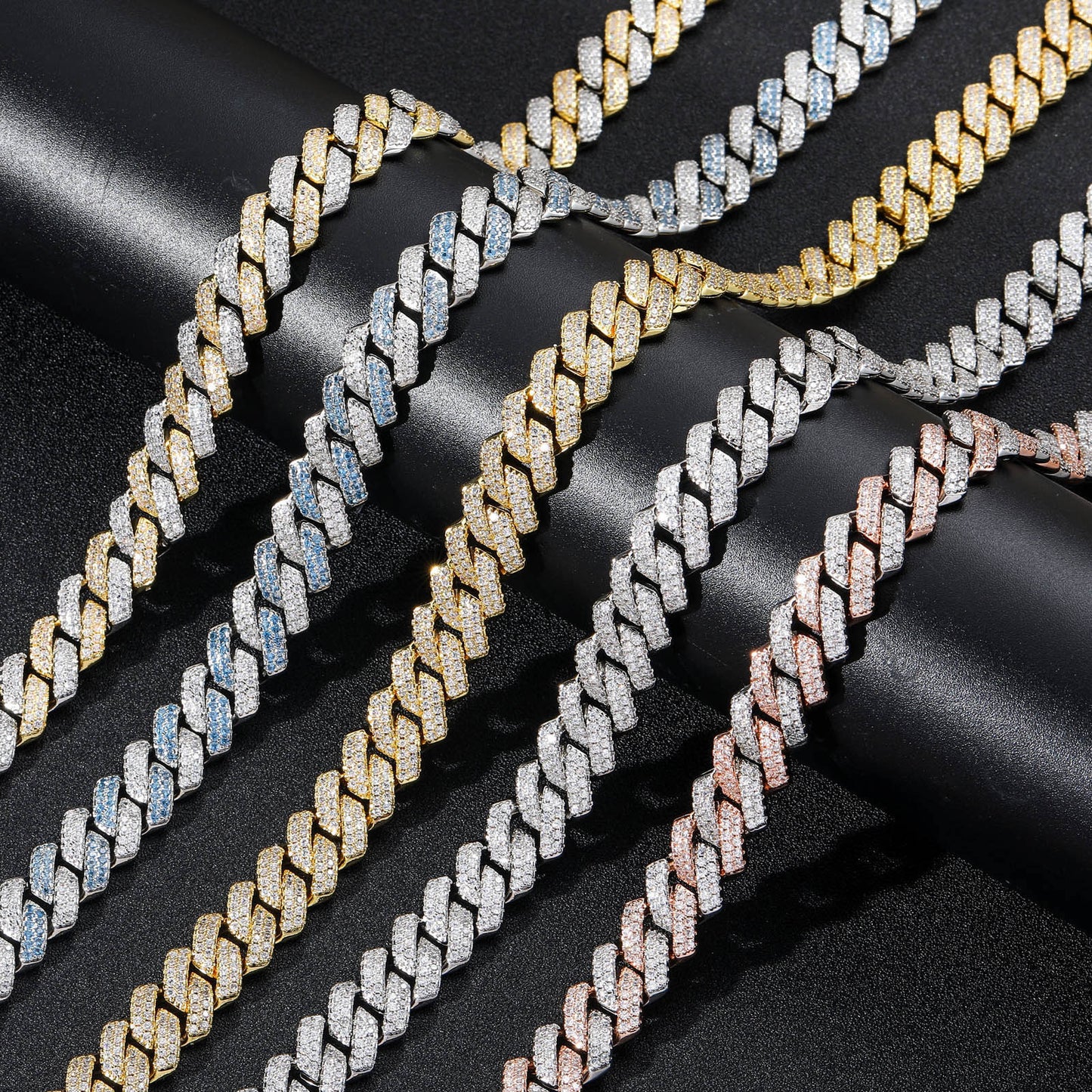 European And American 14mm Strip Dense Cuban Chain Micro-inlaid Zircon