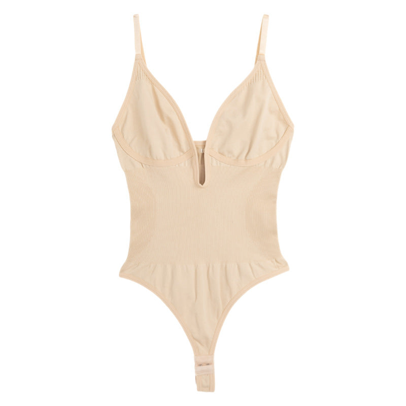 Womens Cinched Waist Bodysuit, Hip-Lifting Shapewear Thong Jumpsuit