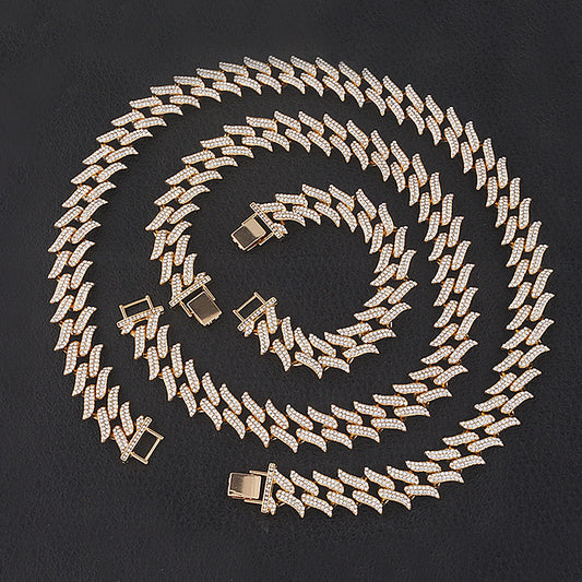 Men's Full Diamond Flame Thorn Cuban Chain