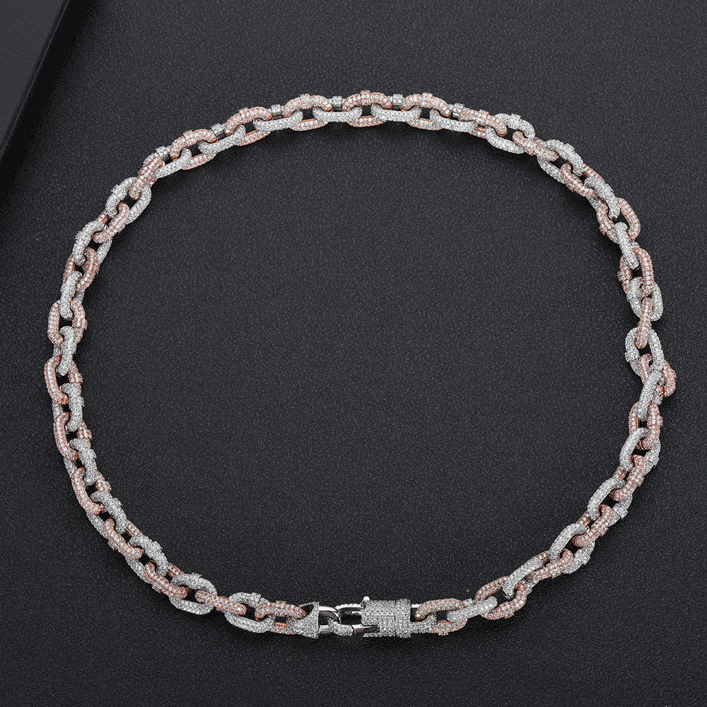 10mm Two-tone Copper Micro Inlaid Zircon Cuban Link Chain Necklace