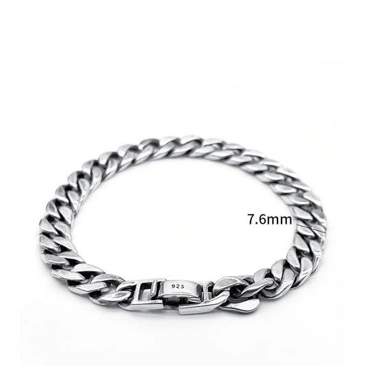 Men's And Women's Fashionable All-match Sterling Silver Cuban Link Chain Bracelet