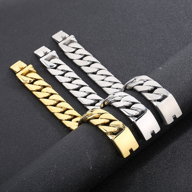 Fashion Titanium Steel Thin Cuban Link Chain Bracelet Stainless Steel Ornament