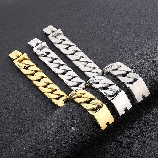 Fashion Titanium Steel Thin Cuban Link Chain Bracelet Stainless Steel Ornament