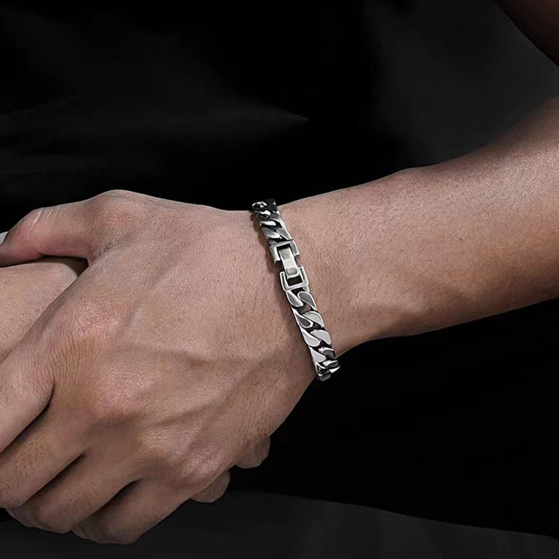 Men's And Women's Fashionable All-match Sterling Silver Cuban Link Chain Bracelet