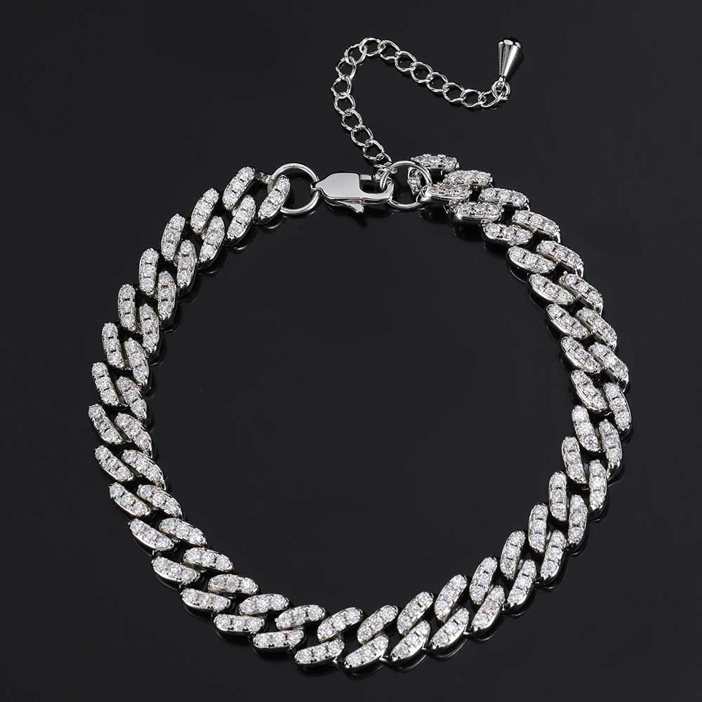 Popular 9mm Single Row Drill Cuban Chain Personality Japanese Word Buckle Anklet