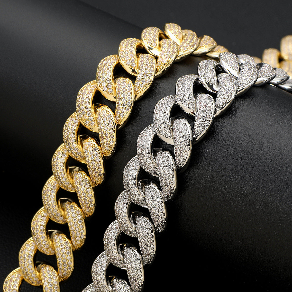 Gold Plated Brass And Zirconia Full Set Cuban Chain