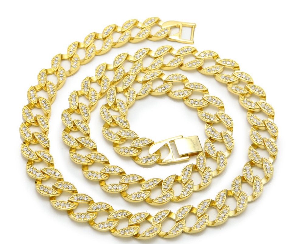 MIAMI CUBAN CHAIN NECKLACE 14K GOLD FINISH ICED OUT FULL STONE