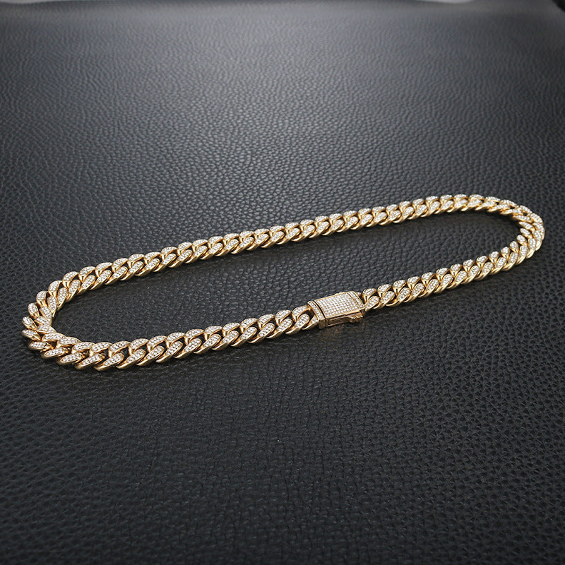 Euro-American Hip-Hop Diamond-Encrusted Cuban Chain Titanium Steel Necklace