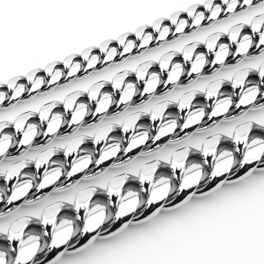 New men's hot Cuban chain faucet buckle silver necklace stainless steel titanium steel encryption plating white steel