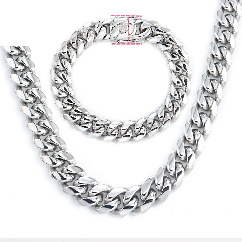 Titanium Steel Golden Encryption Round Grinding Faucet Buckle Cuban Chain