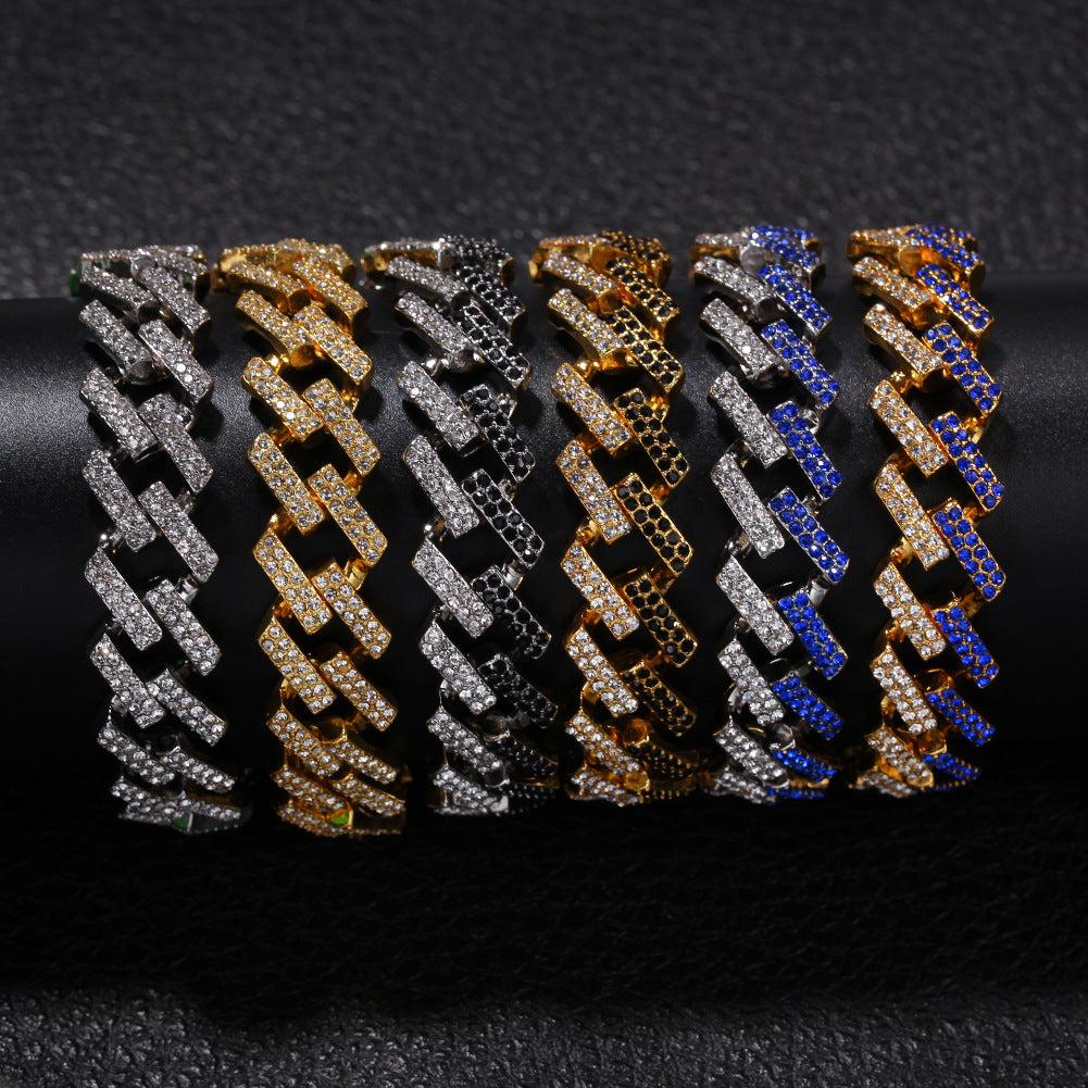 Cuban Chain Gold Full Diamond Bar Men's Bracelet