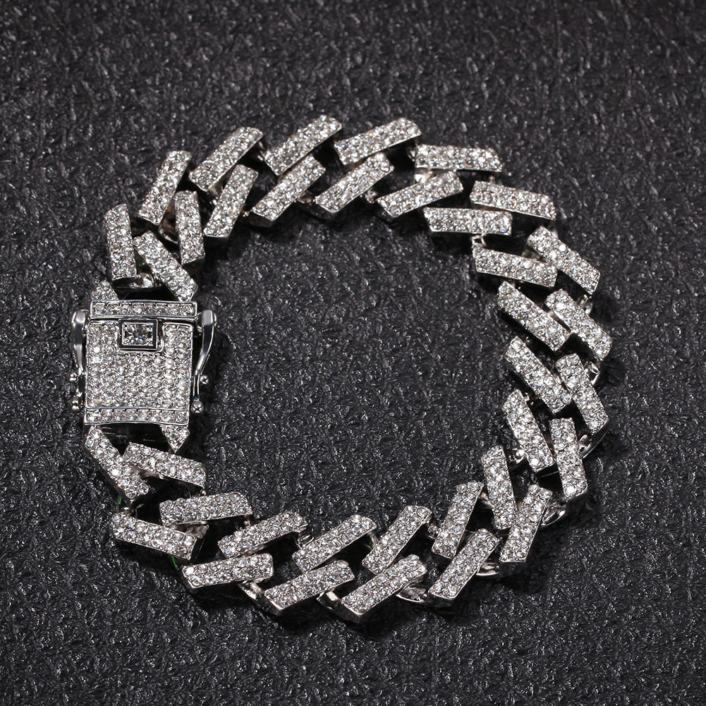 Cuban Chain Gold Full Diamond Bar Men's Bracelet
