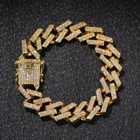 Cuban Chain Gold Full Diamond Bar Men's Bracelet