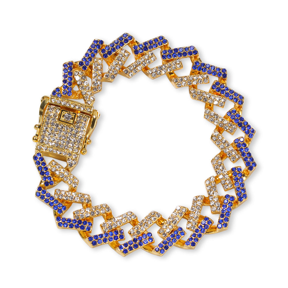 Cuban Chain Gold Full Diamond Bar Men's Bracelet