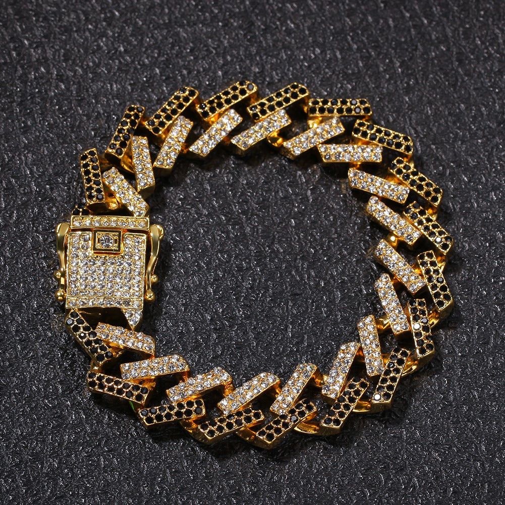 Cuban Chain Gold Full Diamond Bar Men's Bracelet