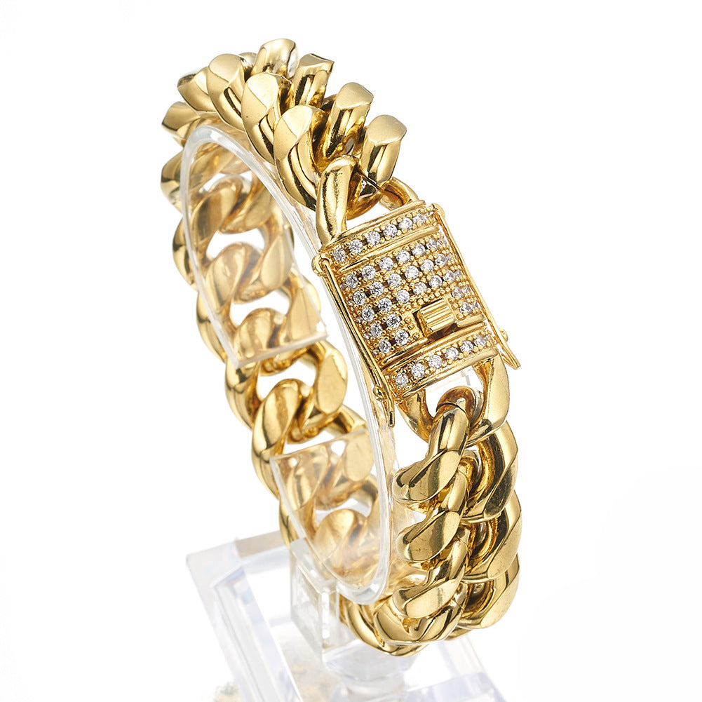 Hot Selling Stainless Steel Cuban Chain Encrypted Titanium Steel Bracelet
