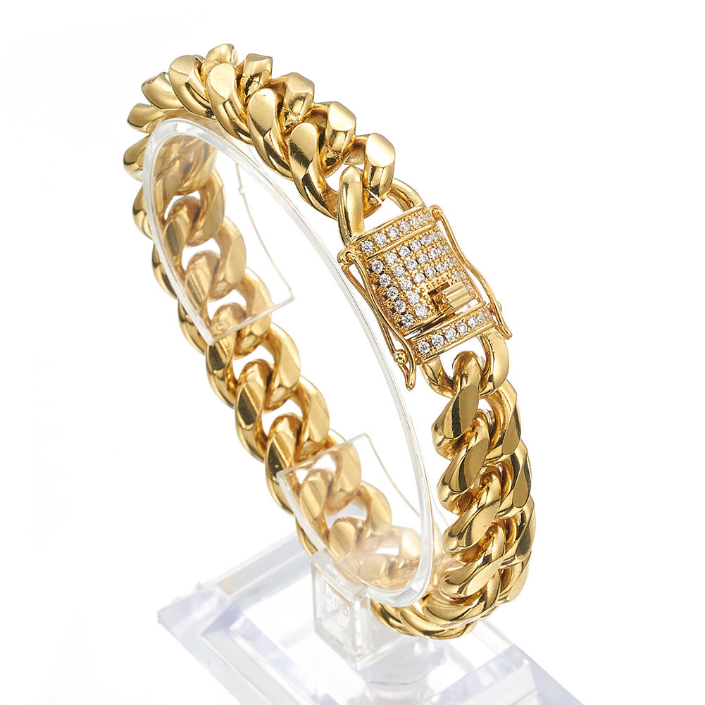 Hot Selling Stainless Steel Cuban Chain Encrypted Titanium Steel Bracelet