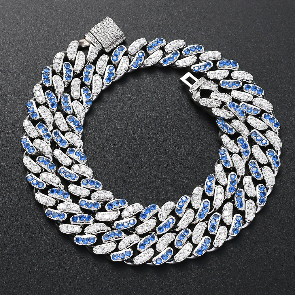 12mm Aquamarine White Zircon Cuban Chain