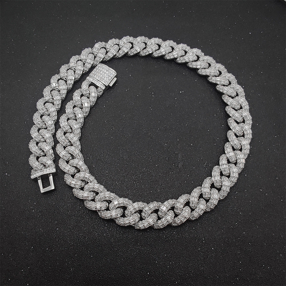 Hip Hop 15mm Three Row T Square Cuban Chain Real Gold Plating