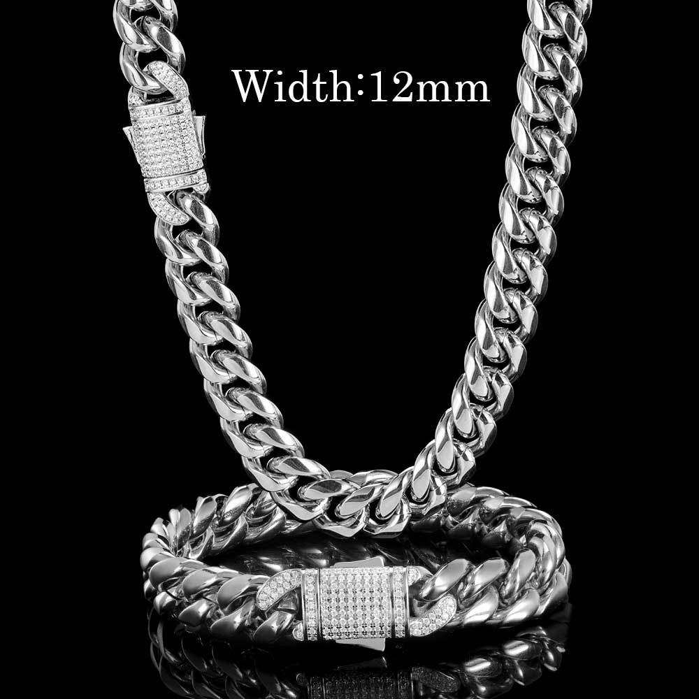Hip Hop Spring Clasp Stainless Steel Cuban Chain Necklace Titanium Steel Jewelry