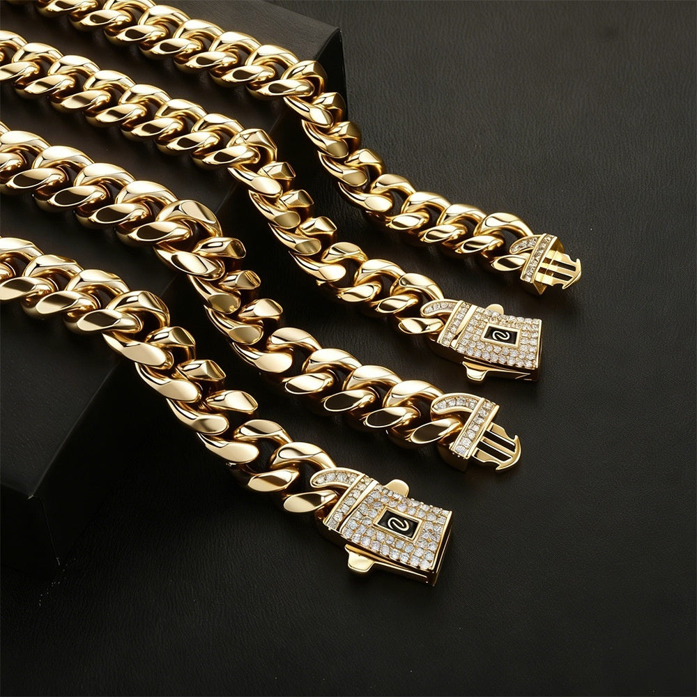 Stainless Steel Cuban Chain, Titanium Steel, Unisex, Six-sided Polished Hip-hop Style
