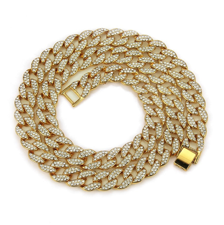 MIAMI CUBAN CHAIN NECKLACE 14K GOLD FINISH ICED OUT FULL STONE