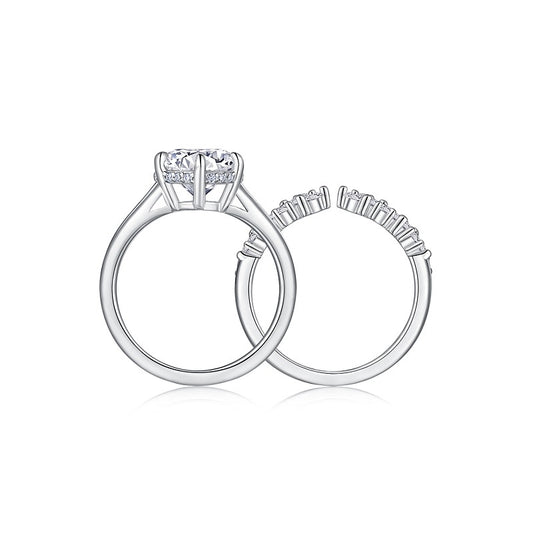 3-carat Double Rings Set With Top-quality Moissanite Luxury And Fashionable Light Luxury Jewelry Silver Ring S925 Silver Electroplated With Gold