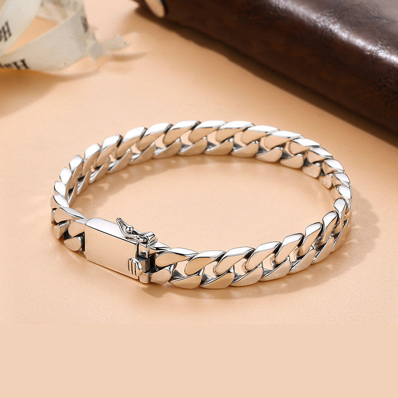 S925 Sterling Silver Simple Punk Bare Body Bracelet Cuban Chain