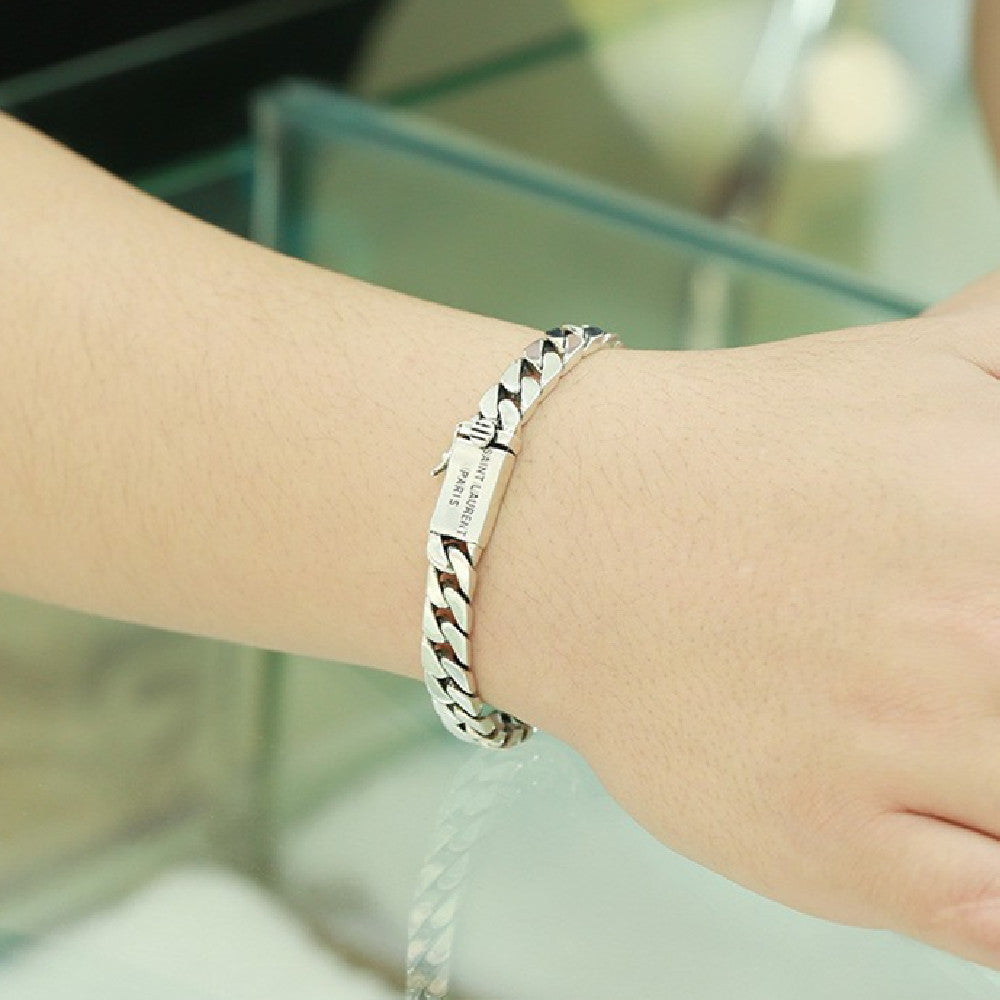 S925 Sterling Silver Simple Punk Bare Body Bracelet Cuban Chain