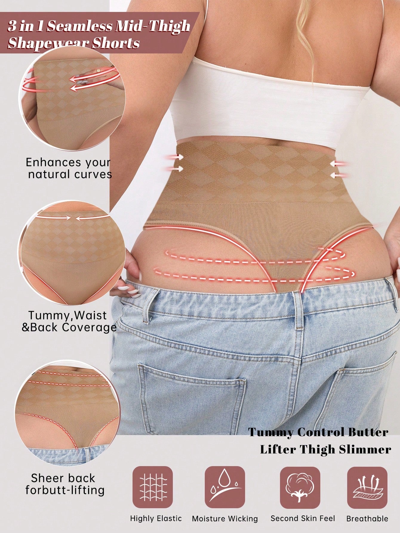 Women's Firm Control High-Waisted Shapewear - Butt Lifter & Thigh Slimmer Briefs