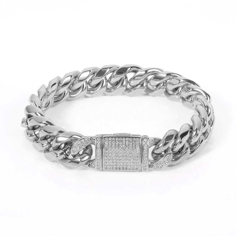 Titanium Steel Bracelet 12mm Stainless Steel Cuban Chain Real Gold Plating