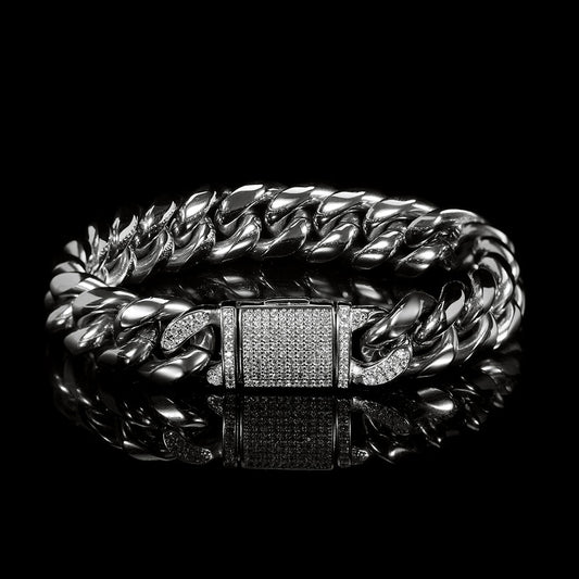 Titanium Steel Bracelet 12mm Stainless Steel Cuban Chain Real Gold Plating
