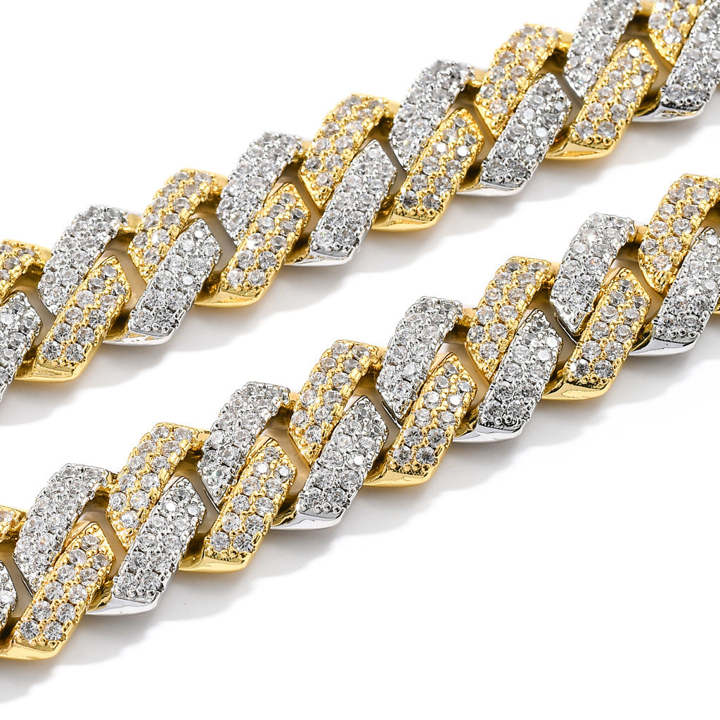 European And American 14mm Strip Dense Cuban Chain Micro-inlaid Zircon