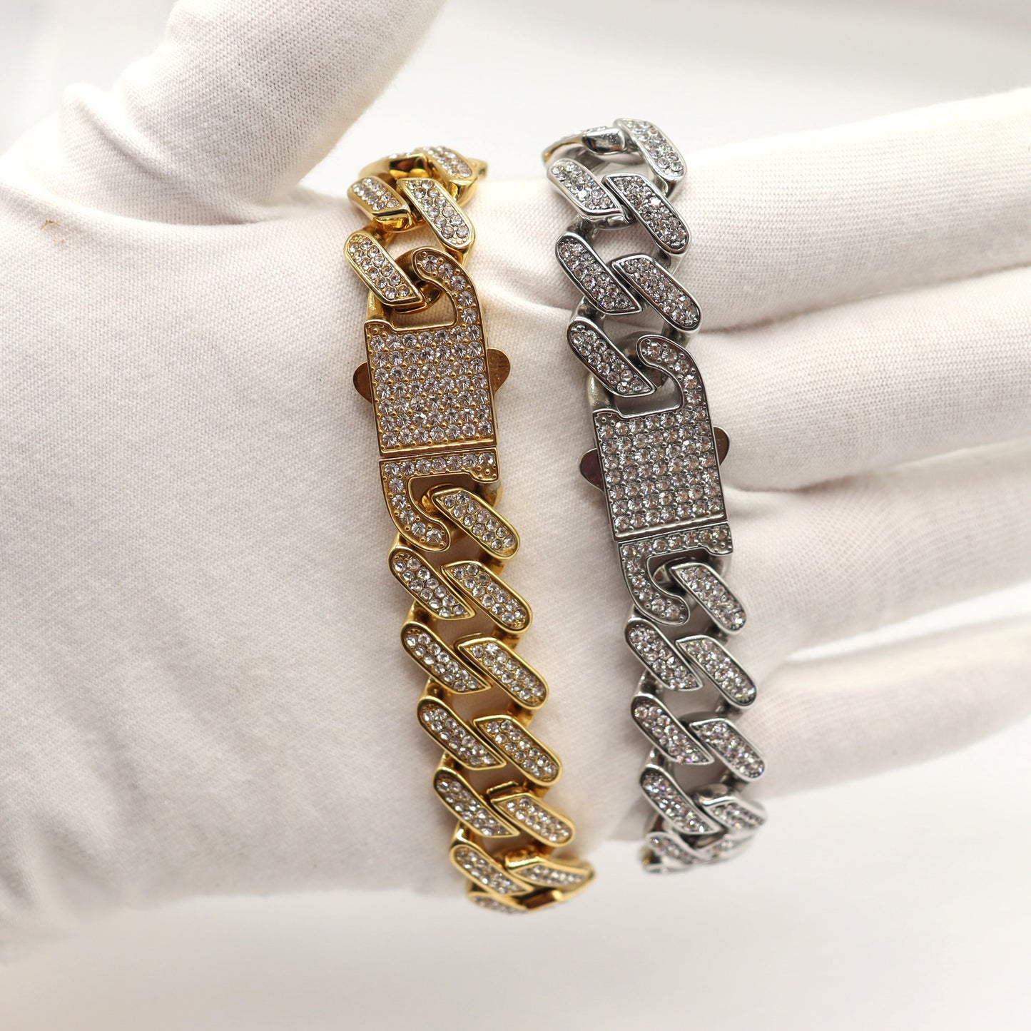 European And American Hip-hop Full Diamond Cuban Chain Titanium Steel Necklace