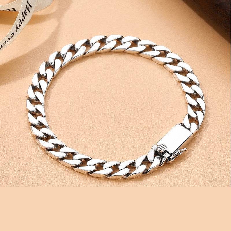S925 Sterling Silver Simple Punk Bare Body Bracelet Cuban Chain