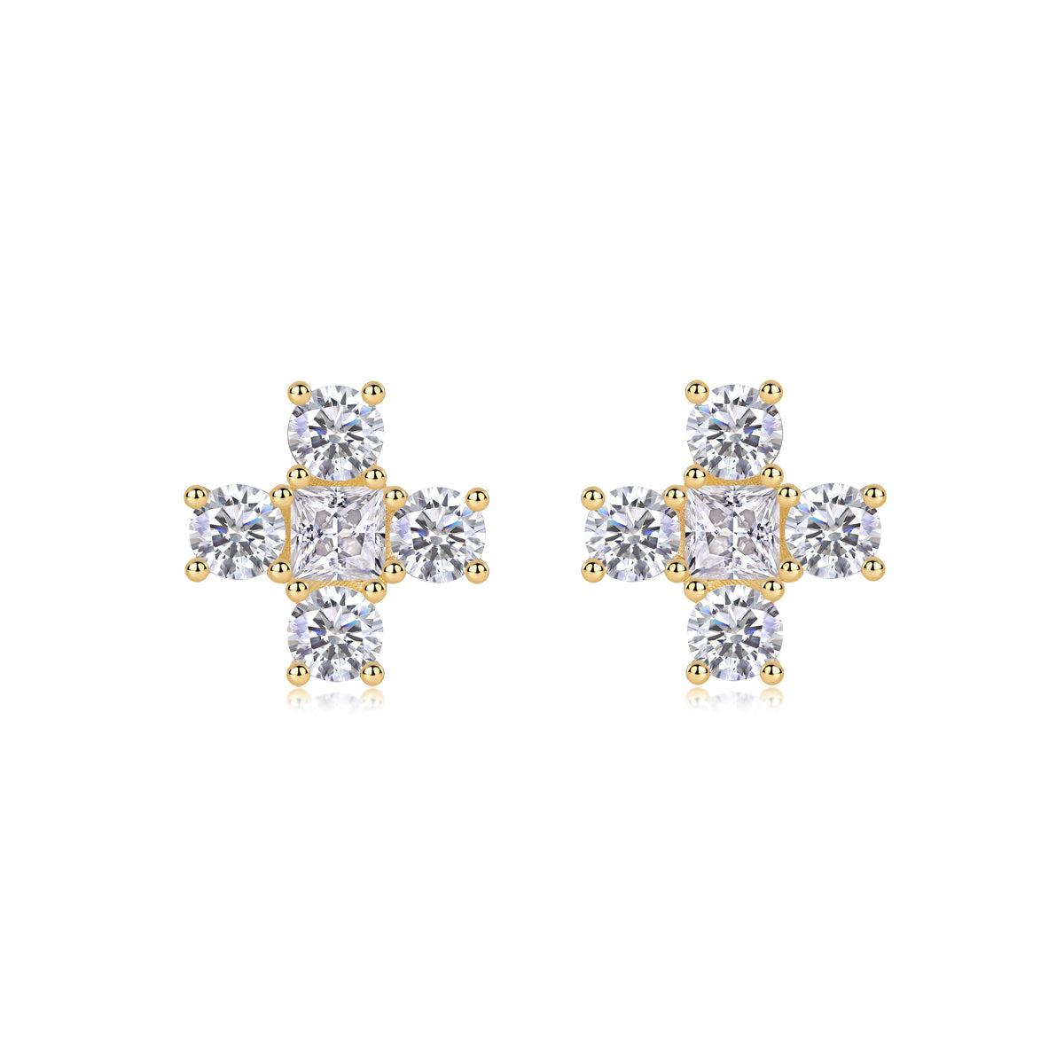 Holy Crystal - Set With Top-quality Moissanite, Luxurious And Fashionable Light Luxury Jewelry, Silver Stud Earrings, S925 Silver Plated With Gold