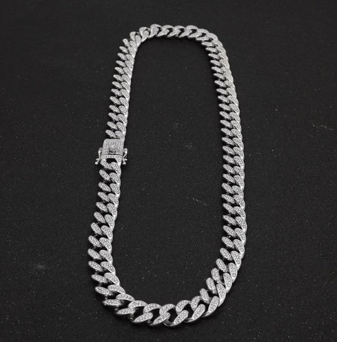 MIAMI CUBAN CHAIN NECKLACE 14K GOLD FINISH ICED OUT FULL STONE