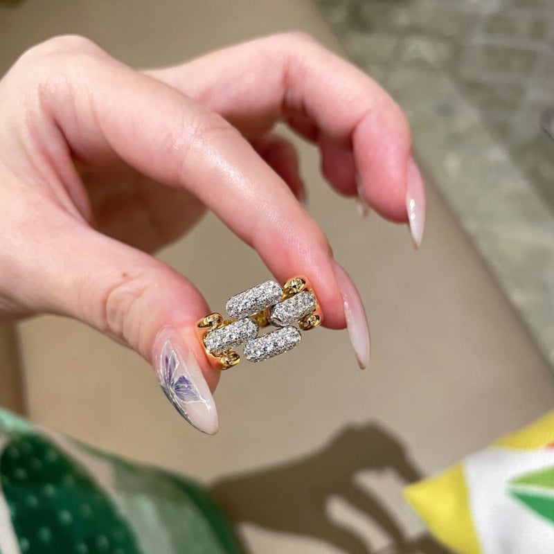 Light Luxury High-grade Close-inlaid Cuban Chain Row Diamond Ring