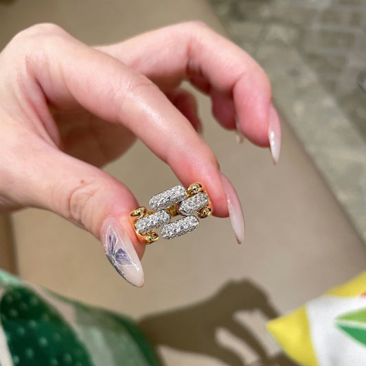 Light Luxury High-grade Close-inlaid Cuban Chain Row Diamond Ring
