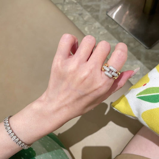 Light Luxury High-grade Close-inlaid Cuban Chain Row Diamond Ring